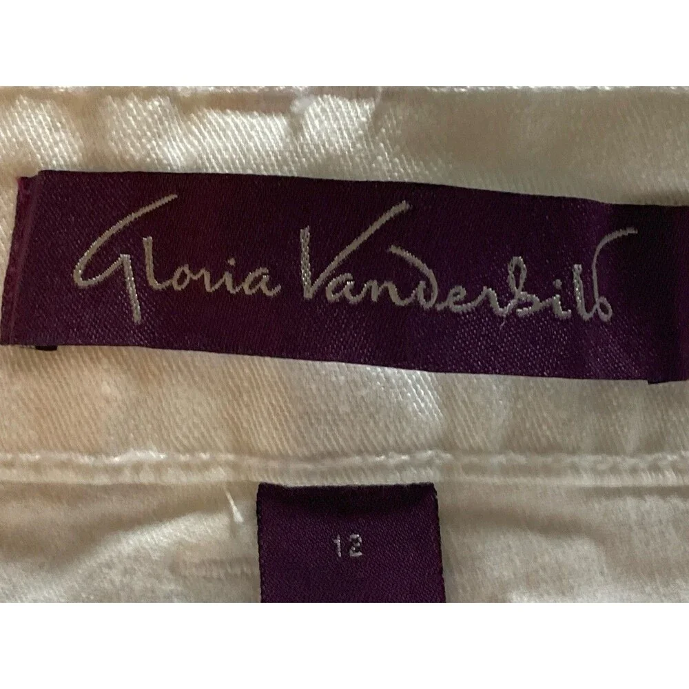 Gloria Vanderbilt Gabby Skimmer Size 12 White Denim Embellished Good Condition